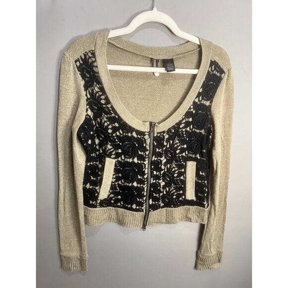 BKE Full Zip Cardigan Cropped Lace Pockets Coquette Fairy Sz L Grunge Y2K - Picture 16 of 16
